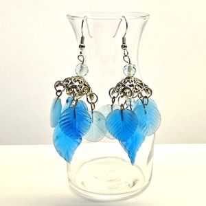 Beautiful Blue Chandelier Leaf Earrings